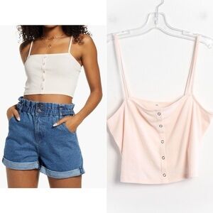 NWOT BP Nordstrom Ribbed Crop Tank top plus size XL new buttoned pastel pink